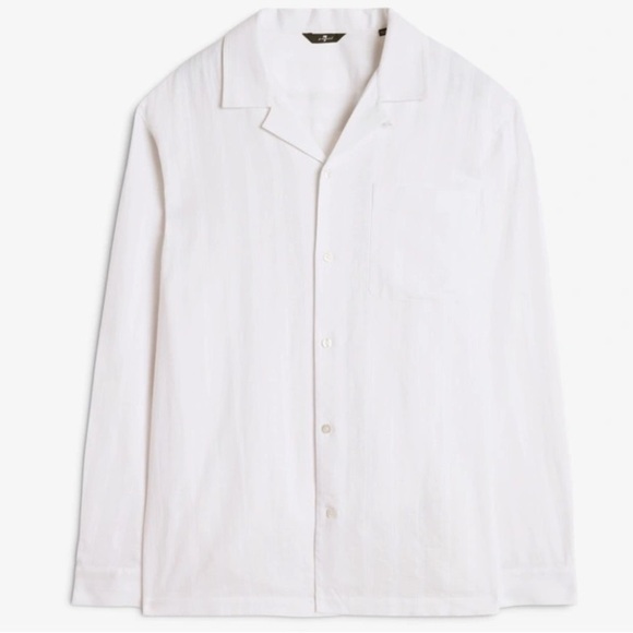7 for all mankind LONG SLEEVE CAMP SHIRT TEXTURED LINEN BLEND WHITE - Picture 2 of 4
